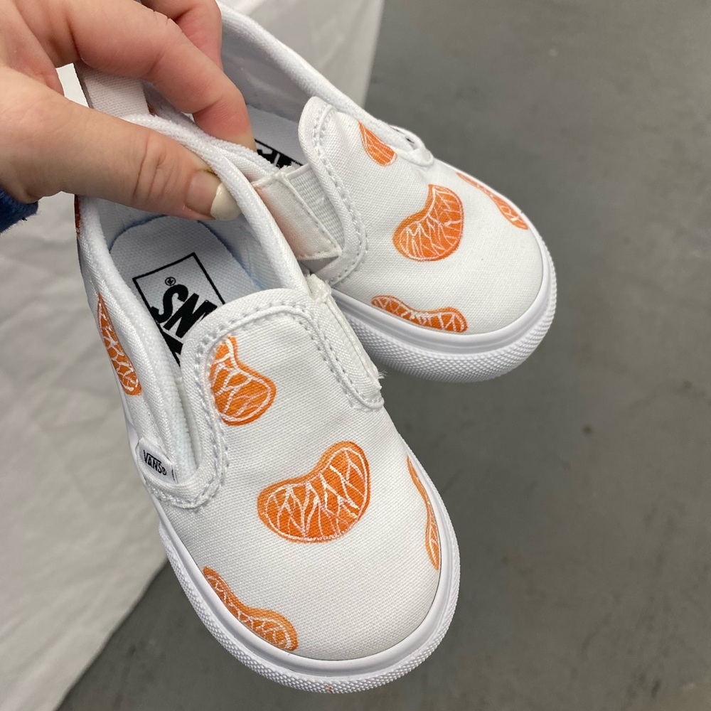 Vans Kids White and Orange Patterned Slip-On Sneakers